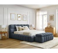 Lit coffre MONT-BLANC + Bout de lit MONT-BLANC tissu chiné bleu foncé 180x200 + bout de lit 140 BOBOCHIC 180x200 + bout de lit 140 Bleu foncé