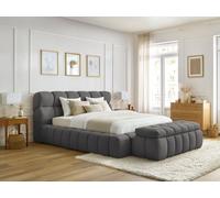 Lit coffre MONT-BLANC + Bout de lit MONT-BLANC tissu chiné gris foncé 160x200 + bout de lit 140 BOBOCHIC 160x200 + bout de lit 140 Gris foncé