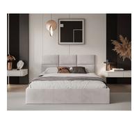 Lit coffre - NESTIO- 160x200 cm - en tissu velours beige clair