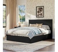 Lit coffre noir 160×200 cm, sommier inclus, rangement intégré, structure solide, sans matelas