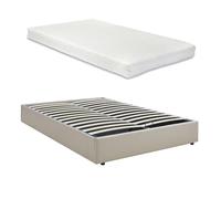 Lit coffre Nola avec matelas 140 x 200 cm tissu beige