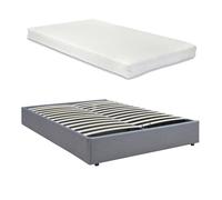 Lit coffre Nola avec matelas 140 x 200 cm tissu gris
