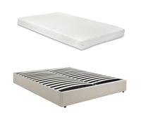 Lit coffre Nola avec matelas 160 x 200 cm tissu beige