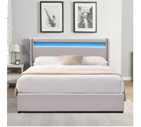 Lit coffre - NUIT D'OR - 140x200 cm - Tête de lit LED - Montage facile - Gris