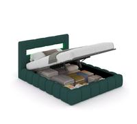 Concept Usine – Lit coffre Omaha style nuage LED 140x190 cm sommier tête de lit velours vert