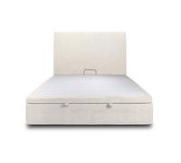 Lit coffre - Prestige - 140x200cm - Tête de lit tapissier - Tissu Beige clair - Hauteur totale : 39cm