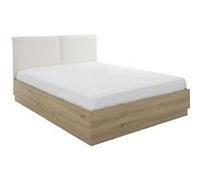 Lit coffre tête textile - TIDY - 140 x 190 cm - Chêne / Ecru - Sommier inclus - GAMI