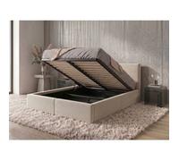 Lit coffre rembourré 120x200 2 places avec sommier relevable gratuit inclus et tête de lit - lit adulte avec rangement - Cachemire