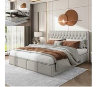 Lit coffre rembourré - LANGTU - 180x200 - Style européen rivet - Coton/lin - Tête 102,5 cm