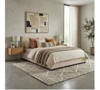 Lit coffre - SAMPUR - Versailles - 140x190 cm - Tissu bouclette sable - Coffre 900 L