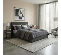 Lit coffre - SAMPUR - Versailles - 160 x 200 cm - Tissu bouclette gris - Coffre 900 L
