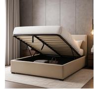 Lit coffre - SAMPUR - Versailles - 180 x 200 cm - Tissu sable - Coffre 900 L