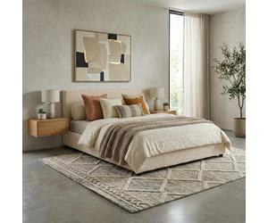 Lit coffre - SAMPUR - Versailles - 180x200 cm - Tissu bouclette sable - Coffre 900 L