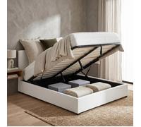 Lit coffre - SAMPUR - Versailles - Simili cuir blanc - 90x190 cm - Coffre 900 L