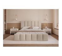 Lit coffre - SARAFINO - 180x200 cm - en tissu velours beige
