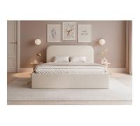 Lit coffre - SONVIVO - 160x200 cm - en tissu bouclette crème