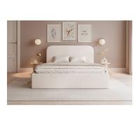 Lit coffre - SONVIVO - 160x200 cm - en tissu chenille crème