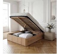 WEBER INDUSTRIES LIT Coffre Spiro 160x200cm + 1 SOMMIER/Décor Chêne Blanchi | 1 Sommier Inclus