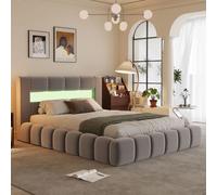 Omaha lit coffre style nuage led 140x190cm velours gris