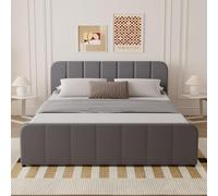 Concept Usine Lit coffre Tampa 160x200 cm velours gris lignes verticales avec sommier