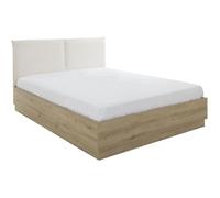 Lit coffre tête textile - TIDY - 140 x 190 cm - Chêne / Ecru - Sommier inclus - GAMI