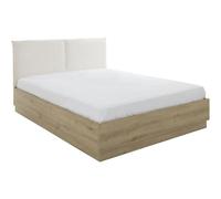 Lit coffre tete textile - TIDY - 160 x 200 cm - Chene / Ecru - Sommier inclus - GAMI