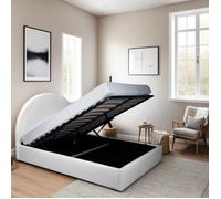 LIT COFFRE TISSU BOUCLETTE 160x200 SHERPA + SOMMIER / Blanc