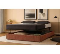 Lit coffre velours côtelé 3 positions Sampur : 90 x 190 cm / Terracotta / Lit + matelas