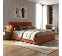 Lit Coffre Versailles 200x200 Cm - Velours Côtelé Terra Cotta - Tête De Lit Incluse - Grand Coffre