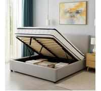 Lit Coffre Versailles 200x200cm Tissu Gris Clair - Capacité 900 Litres - Sommier à Lattes