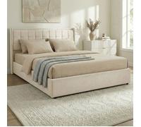 IDIMEX Lit Coffre Yaro rembourré, Lit Double avec Rangement 160x200 cm, Blanc, Sommier à Lattes Inclus, Grand Espace de Rangement, Tête de Lit en Tissu Capitonnée, Velours Doux et Raffiné