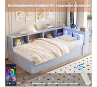 Lit coffre - YEHTOKHOME - 90×200 - Prise de recharge intégrée - Coffre hydraulique anti-poussière - Bande lumineuse RGB