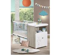 Lit combiné - 120x60cm - Evolutif en 90x190cm - Babyprice Teddy - En bois - Blanc - Sérigraphie ours