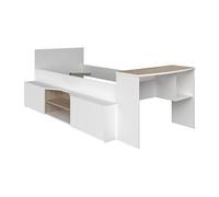 Lit combiné avec bureau & espace de rangement - 90 x 190/200 cm - Blanc & Couleurs bois - JOCHIANE