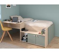 Lit combiné enfant 90x190/200 cm JADE - Chêne / Vert céladon - Bureau et rangements - PARISOT