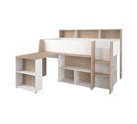 Lit combiné 90 x 200 cm avec bureau et rangements - Blanc et naturel - APOLINO