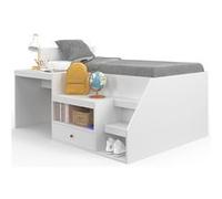 Lit combiné avec sommier, bureau et rangement LEOPOLD 90 x 190 cm blanc Blanc G