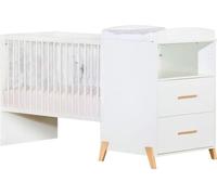 Lit Combiné Bébé Evolutif 120x60cm, Transformation Lit Enfant 90x190cm, Babyprice Joy Naturel, Blanc et Bois Naturel