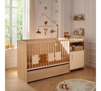 Lit Combiné Bébé Evolutif CHARLIE SAUTHON, 120 x 60 cm Transformable en 90 x 190 cm, Crème