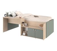 Parisot Lit combiné enfant JADE 90x190/200 cm avec bureau et rangements Chêne/Vert céladon