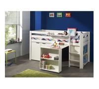 Vipack Lit de jeu Pino – lit en pin massif avec bureau, étagère et commode MDF laqué blanc