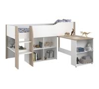 Lit combiné enfant avec bureau rétractable - PARISOT - LIAM - Blanc et chêne - Sommier inclus - 90x200 cm
