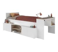 Lit combiné avec bureau & espace de rangement - 90 x 190/200 cm - Blanc & Couleurs bois - JOCHIANE