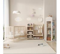 Lit combiné enfant évolutif avec lit bébé bois massif, armoire ouverte et bibliothèque rotative 360° ORVRYN