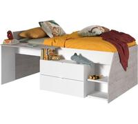 Lit Combiné Enfant PARISOT KIM, Gris Loft et Blanc, 90 x 190/200 cm, Avec Bureau et Rangement