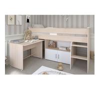 Lit combiné enfant Parisot ZOLA 90x200 cm - 2 portes - Avec bureau - Décor acacia clair et blanc