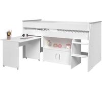 Lit Combiné Enfant PARISOT ZOLA, Blanc, 90x200 cm, Sommier Inclus, Bureau sur Roulettes, Fabrication Française