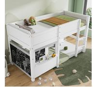 Lit combiné enfants 90x200 - MODERNLUXE - Blanc - Tableau pour graffitis - Espace de jeu et de rangement