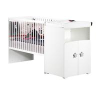 Baby Price – Lit bébé combiné évolutif 60x120 en 90x190, boutons étoile gris blanc