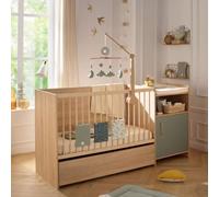 Lit Combiné Evolutif CHARLIE SAUTHON, 120 x 60 cm Transformable en 90 x 190 cm, Couleur Sauge